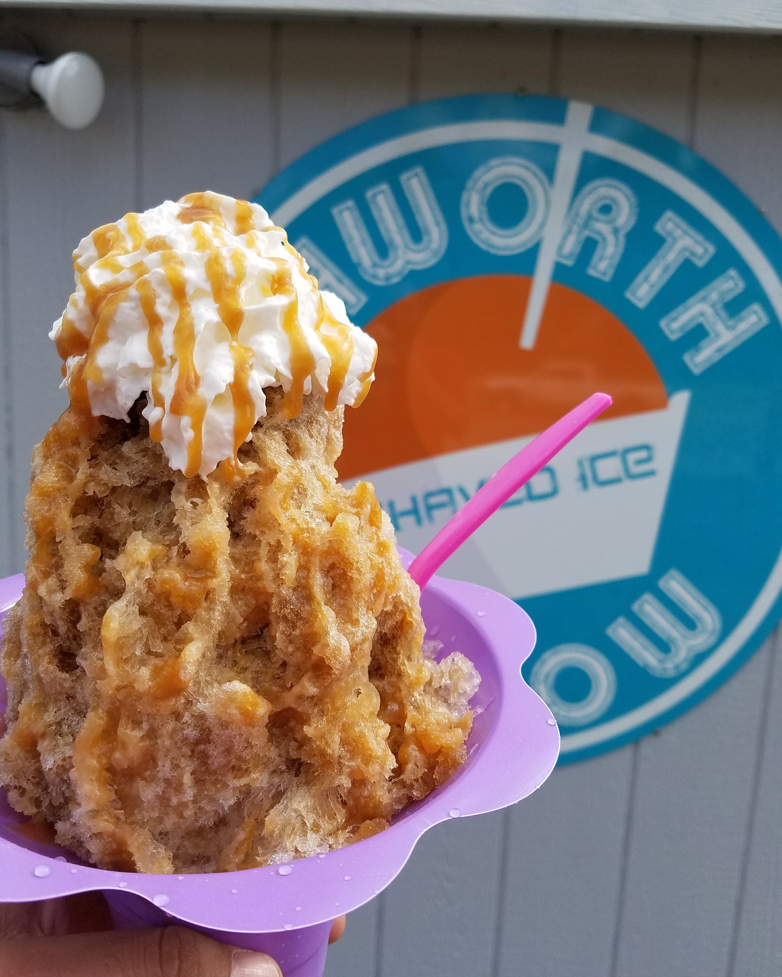 Caramel-drizzled shaved ice